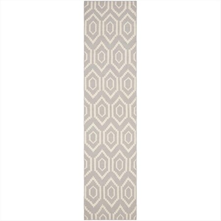 Safavieh 2 ft. -6 in. x 6 ft. Runner Contemporary Dhurries- Grey and Ivory- Flatweave Rug DHU556G-26